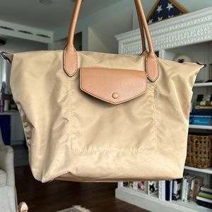 Banana Republic tan nylon Longchamp-style tote